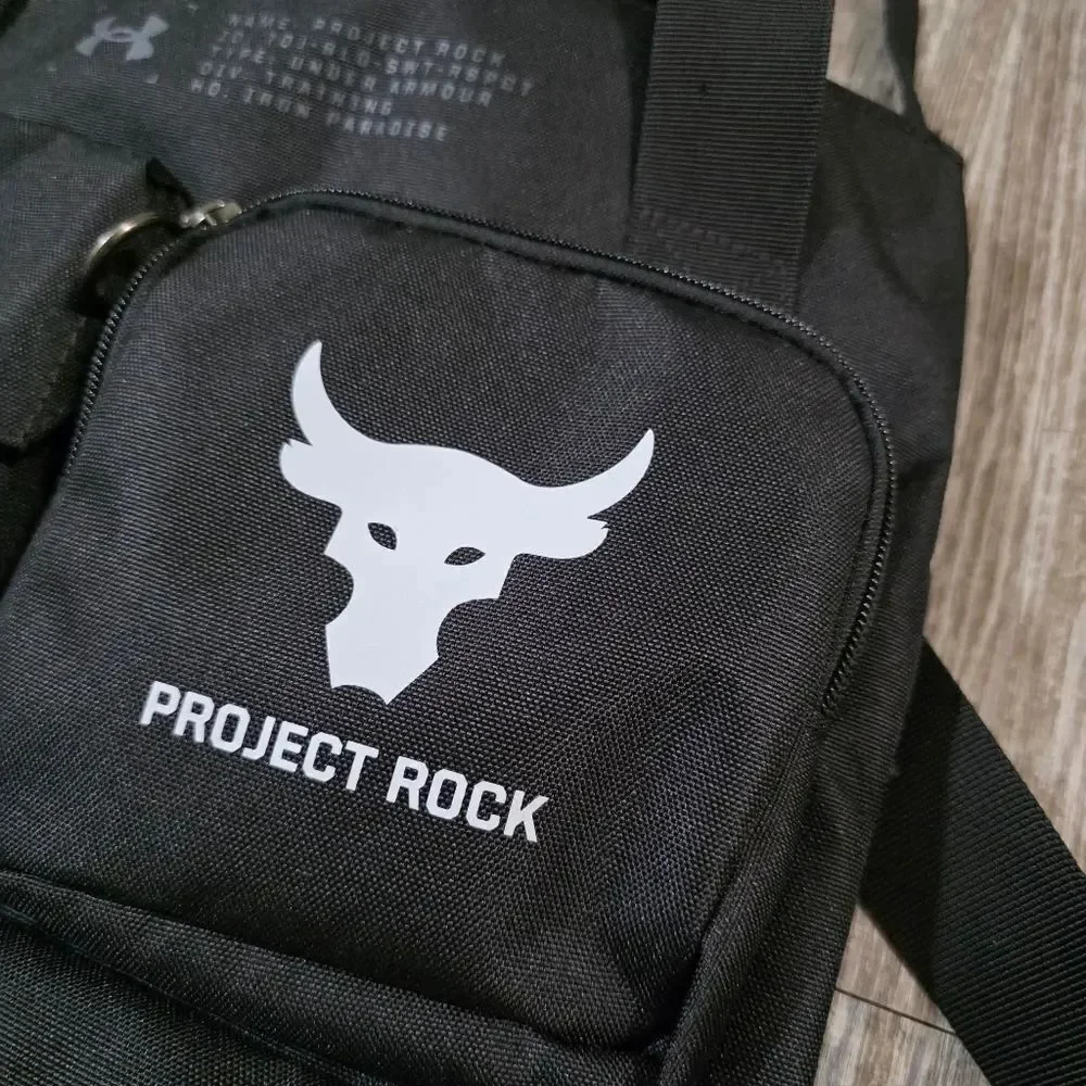 Under Armour x Project Rock Gym Sack Backpack Bag Black Mod Grey 1381925 001 New